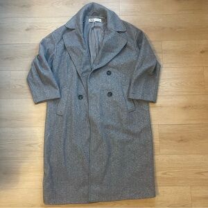 Zara Gray Lined Double-Breasted Maxi Coat